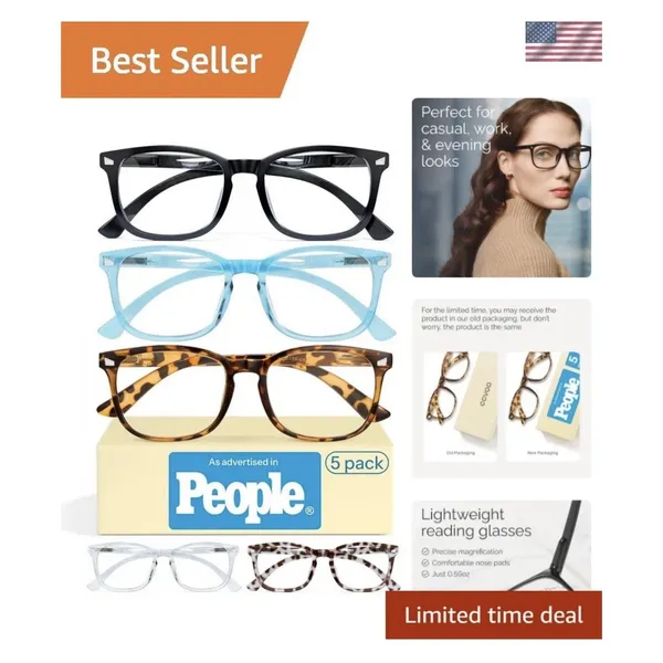 5 Pair Set 1.5 Reading Glasses for Women Blue Light Readers, Cheaters - Image 3