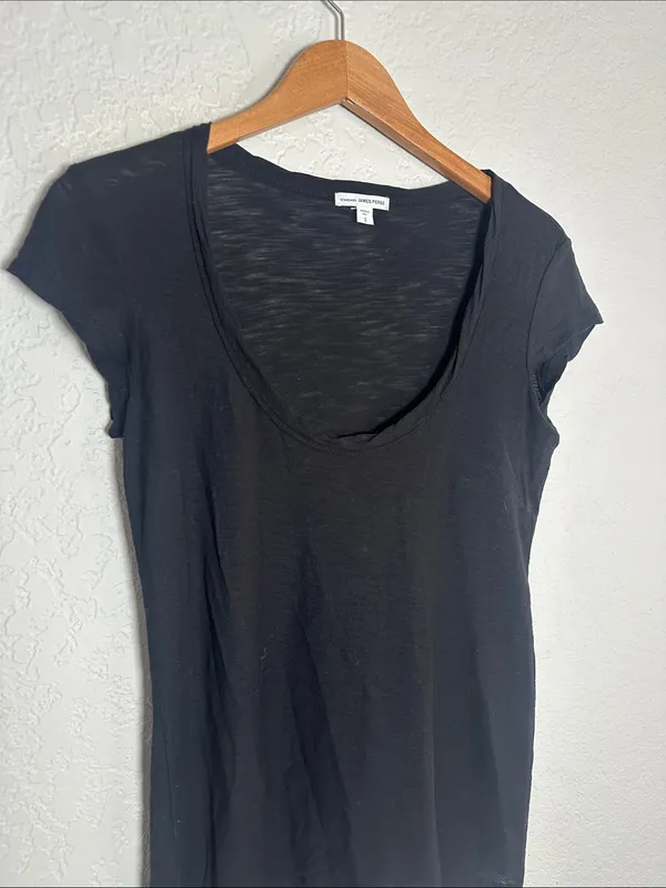 Standard James Perse Black Tissue Tee Scoop Neck Cap Sleeve T-Shirt Minimalist - Image 2