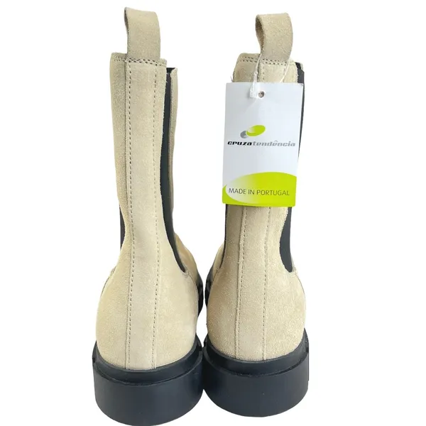 Cruza Tendência Chelsea Boots‎ Women 38 Beige Suede Lug Sole Tall Shaft - Image 4