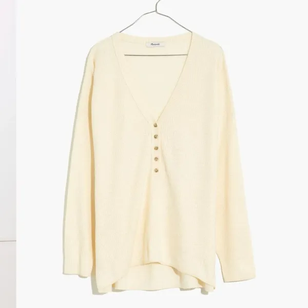 Madewell Asherton Waffle Knit Thin V-Neck Henley Sweater Size Small - Image 2