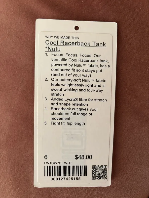 Lululemon Cool Racerback Tank Nulu 6 White - Image 3