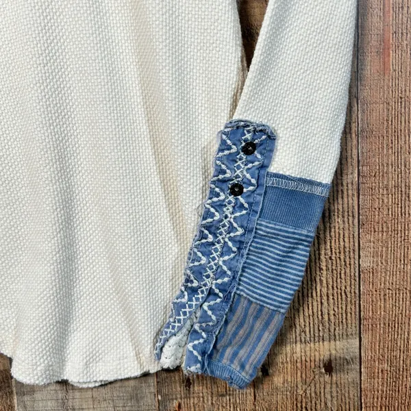 Free People We The Free Cream Waffle Knit Kyoto Cuff Thermal Top XS Mixed Media - Image 3