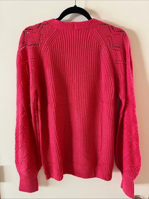 Women’s Hot Pink V-Neck Button Cardigan Sweater - Image 6