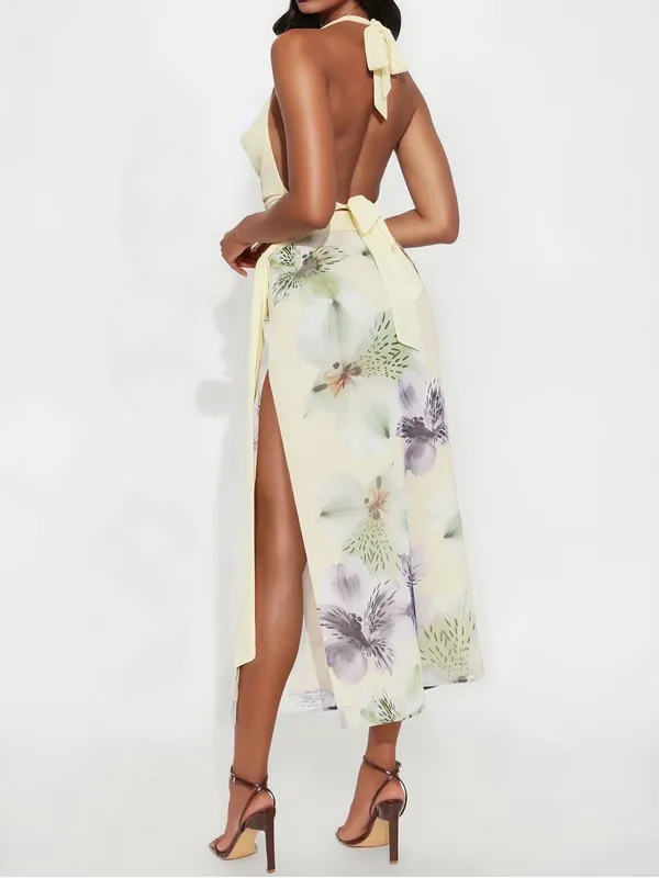 Light Yellow Halter Swim Top with Floral Sarong - Image 2