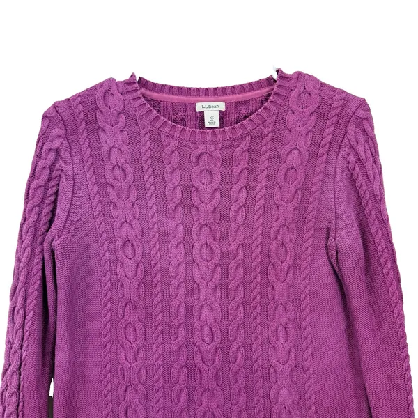 LL Bean Purple Double L Mixed Cable Cotton Crew Neck Pullover Sweater Size XS - Image 4