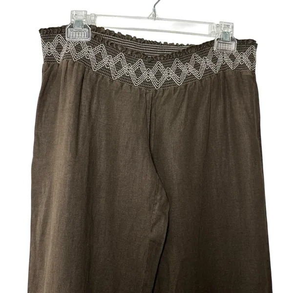 VTG Guess Jeans Women's 100% Linen‎ Pants Large Y2K Boho Wide Leg Smocked Waist - Image 3