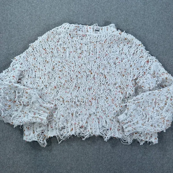 POL Confetti Distressed Fringe Chenille Sweater Size Large Boxy Cropped Knit - Image 9