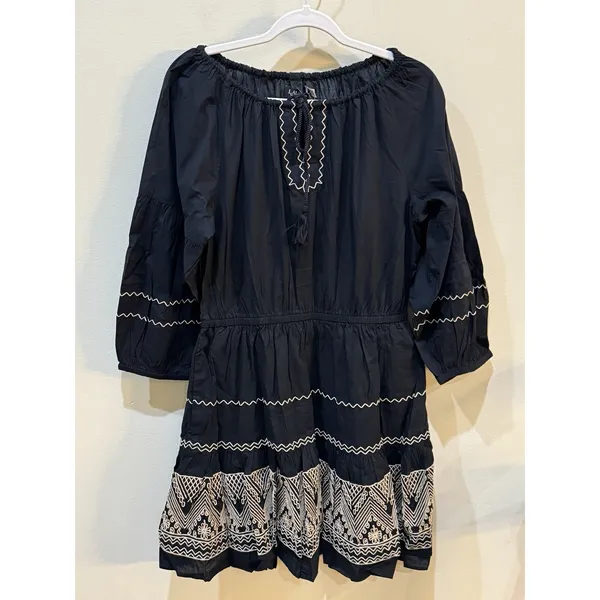 Polo Ralph Lauren Embroidered Peasant Midi Dress Black Size 2 Cotton Voile - Image 3