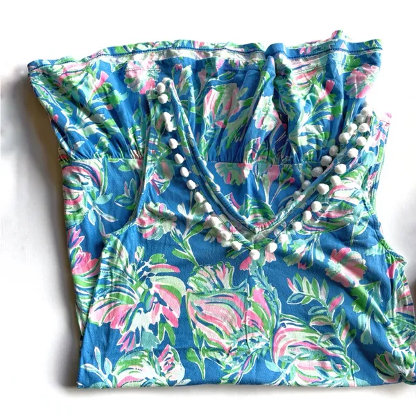 Lilly Pulitzer Camilla Floral Blue Flare Fancy Fina Print Cotton Tank Dress - Image 3
