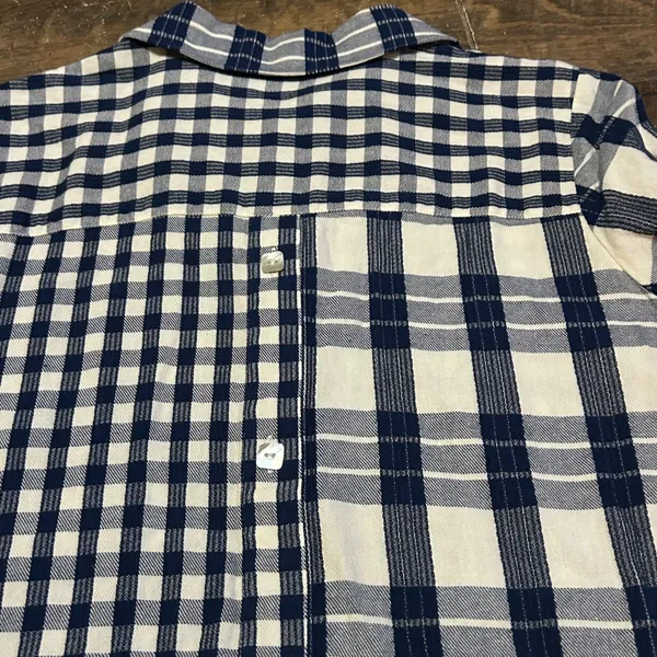 Soft Surroundings Navy Blue Mixed Plaid Asymmetrical Button Front Tunic Large - Image 8
