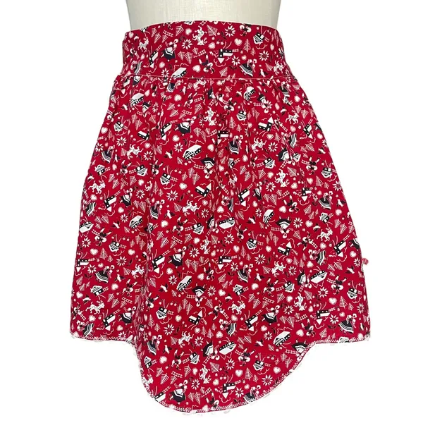 Vintage Half Apron Folk Art Print‎ Hostess Bow Ric-Rac Trim Cottagecore Handmade - Image 2