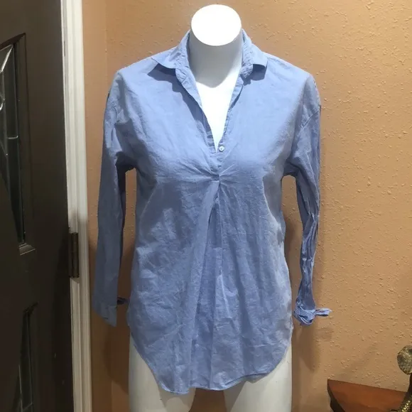 Zara light blue collared v neck shirt - Image 2