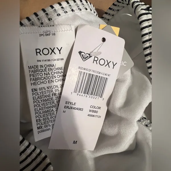 Roxy Quicksilver $45 Medium Bikini Bottoms Striped Black‎ White Beach Swim - Image 5