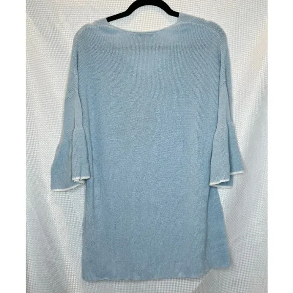 Womens Ost V-Neck Pullover Sweater Bell‎ Sleeve Light Blue Mature Modest SIZe XL - Image 2