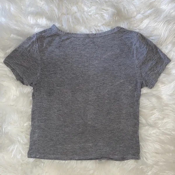 Olivia Rae Gray V Neck Short Sleeve Crop Top - Image 2