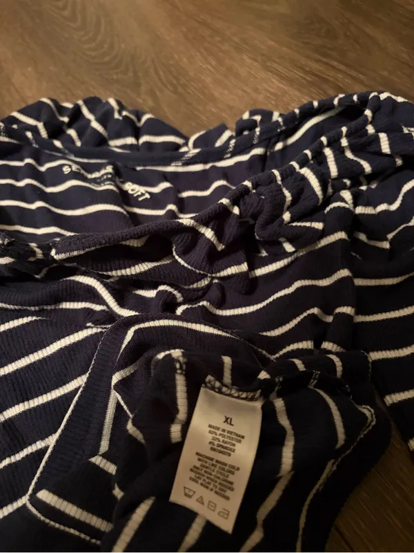 aerie Navy and White Striped Off-Shoulder Long Sleeve Top - Image 3