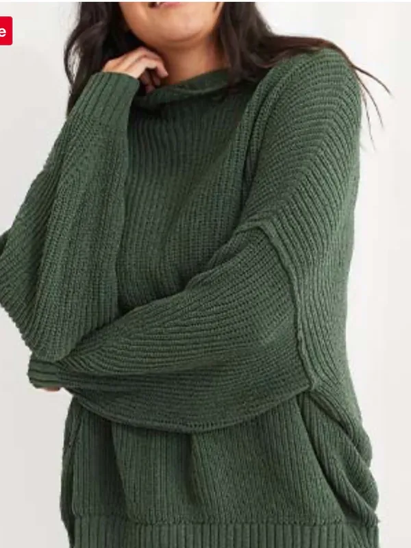 Aerie Chenille Feels Sweater Mock Neck Oversized Medium Cozy Warm Ribbed - Image 2