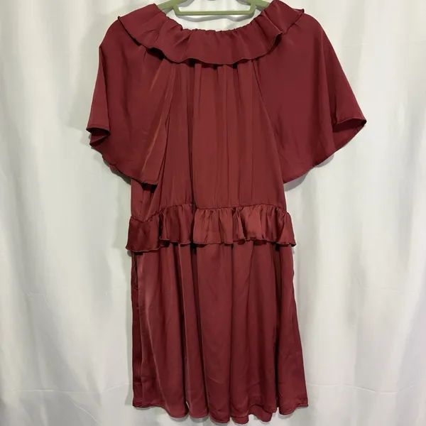 Old Navy Women’s Satin Ruffle Mini Dress Medium Burgundy Romantic Feminine Fairy - Image 10