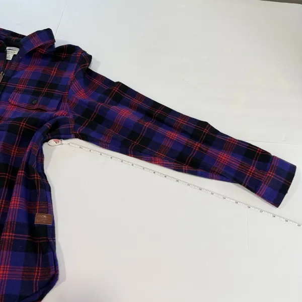 LL Bean Purple Scotch Plaid 1/4 Zip Cotton Flannel Shirt Relaxed MEDIUM - Image 8