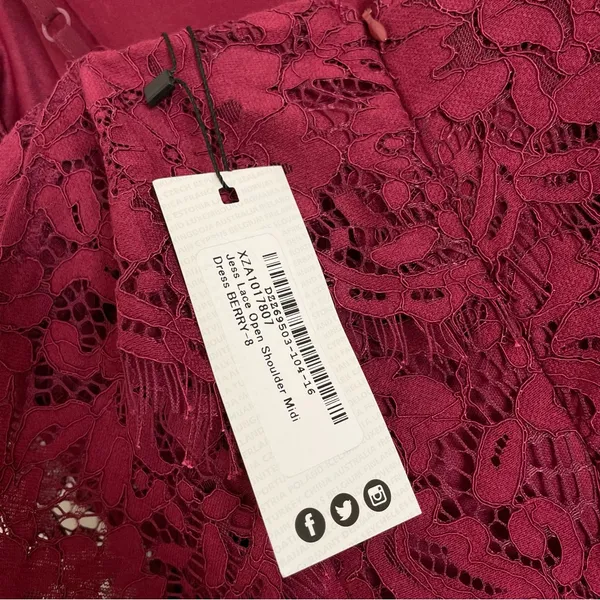 Boohoo Jess Lace Open Shoulder Dress Midi Berry NWT New Cocktail Straps‎ Bodycon - Image 5