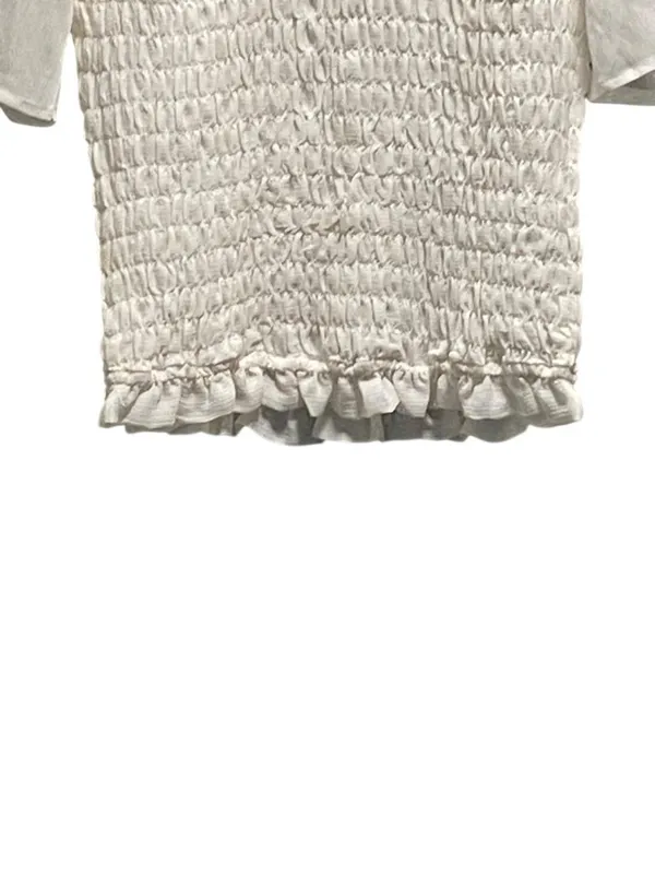 Abercrombie & Fitch Smocked Bodice Sheer Flutter Sleeve Blouse White Size XS - Image 6