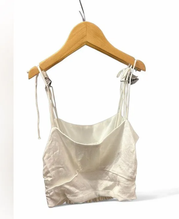 Zara Satin Effect cropped Top with Tie shoulders - Image 3