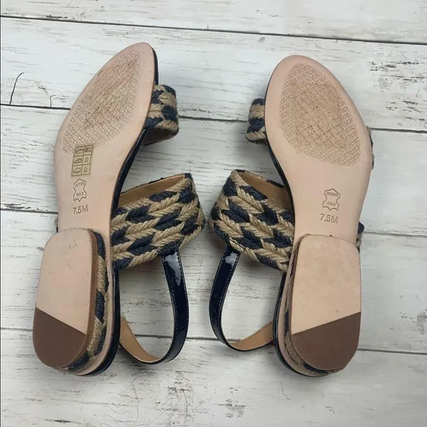 Tory Burch Lola Flat Sandals Jute Woven Nautical Summer Navy Coastal Resort Wear - Image 6