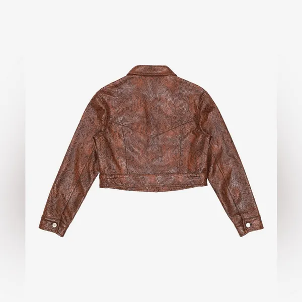 MNG Mango Faux Suede Snakeskin Printed Cropped Jacket Large - Image 2