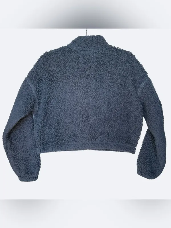Hollister Sherpa Fleece Jacket Womens XS Gray Full Zip Cropped Teddy Cozy Soft - Image 2