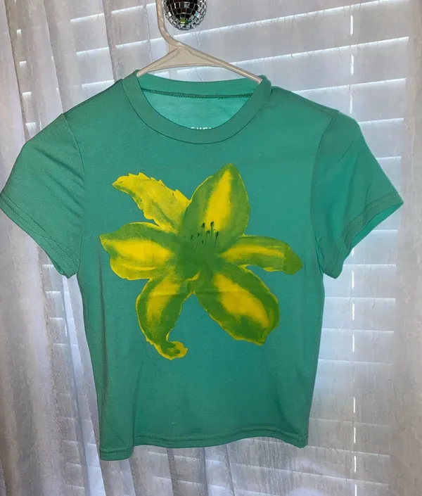 Flower Baby Tee Shein Green - Image 2