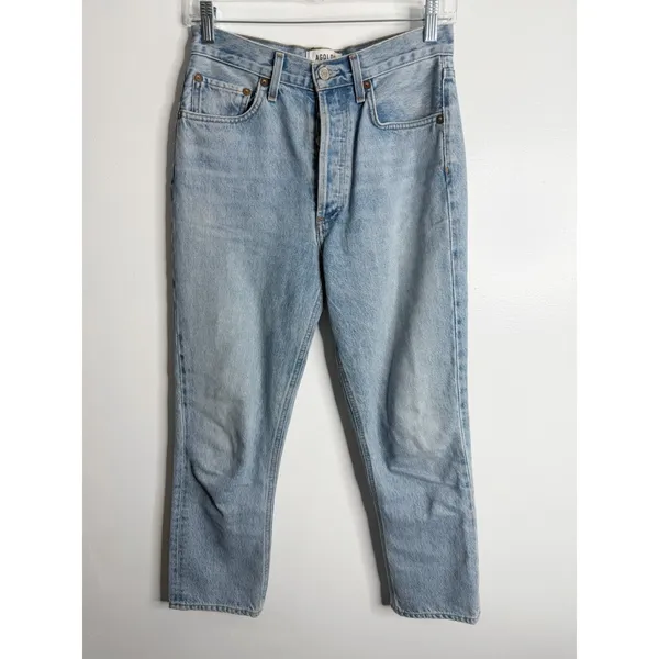 Agolde Riley‎ High Rise Crop Straight Jeans Renewal Blue Size 26 Minimalist - Image 2