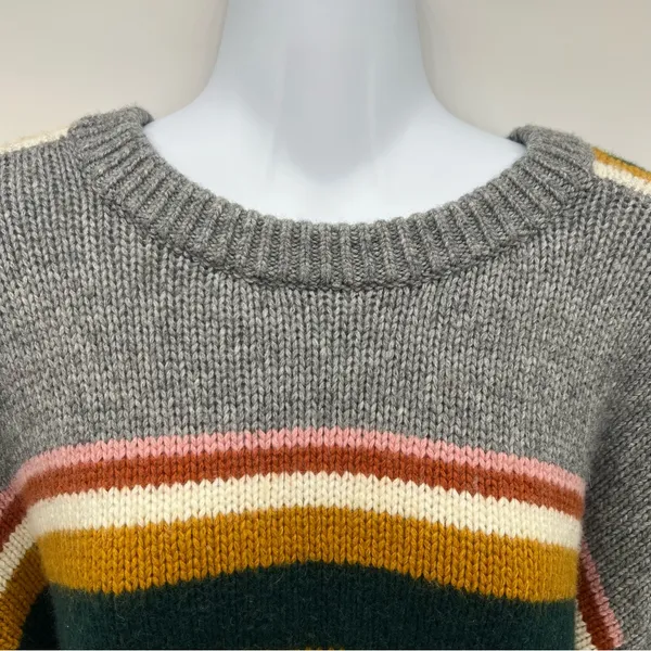 Madewell Unisex Gray and Yellow Crew Neck Sweater with Retro Stripes-Size S - Image 5
