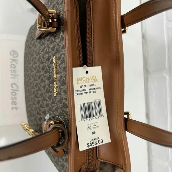 Michael Kors Brown Gold Metallic Print Top Zip Tote Bag - Image 5