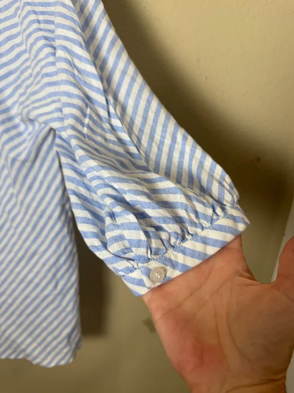 Nordstrom CASLON Blue & White Stripe Balloon Sleeve Blouse Top Size Medium - Image 6