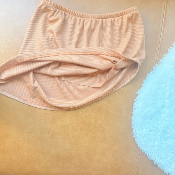 Tan Ribbed Asymmetrical Handkerchief Hem Tube Top Strapless Crop Top Small - Image 6