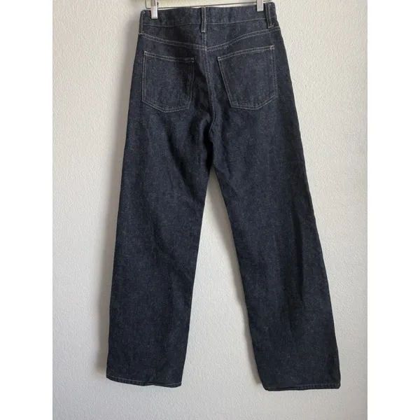Zara Womens High Rise Wide Leg Rigid Denim Jeans Dark Raw Indigo Blue Size 2 - Image 4