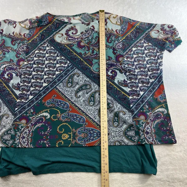 Chicos 3 US XL Overlay Tee Knit Top Multicolor Paisley 3/4 Sleeve Boho Layered‎ - Image 11