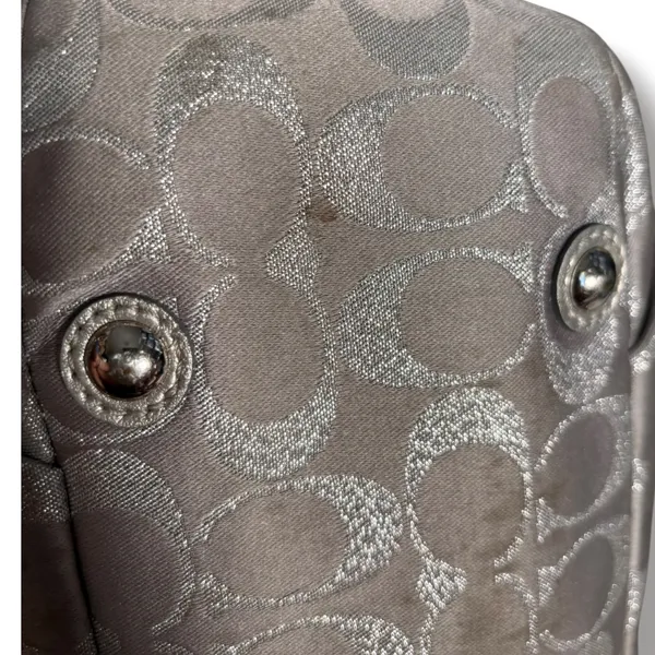 COACH SoHo Signature C Metallic Silver Jacquard Leather Trim Tote Shoulder Bag - Image 6