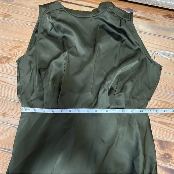 Lulus Classic Elegance Olive Satin Sleeveless Mock Neck Maxi Dress - Image 7