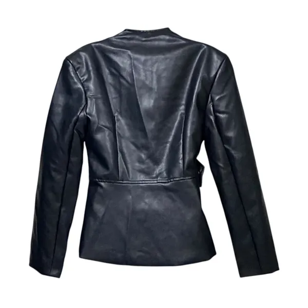 Missguided Womens Faux Leather Wrap Jacket Black Peplum Stand Collar medium - Image 4