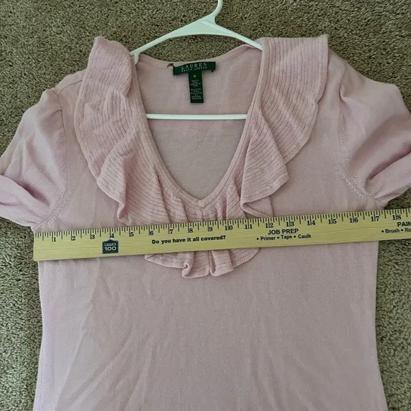 Lauren Ralph Lauren Pink Ruffle Collar Blouse Top Size Medium Preppy Workwear - Image 8