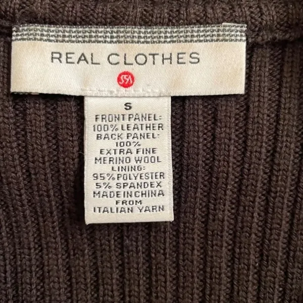 Saks Fifth Avenue Vtg Real Clothes Brown Suede Leather Merino Wool Sweater Vest - Image 3