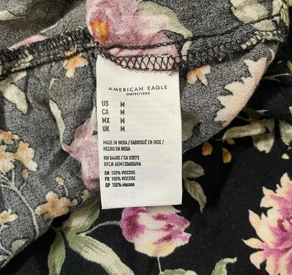 American Eagle Tie Front Floral Print Top Black Multi Ruffle Hem Peplum - Image 10