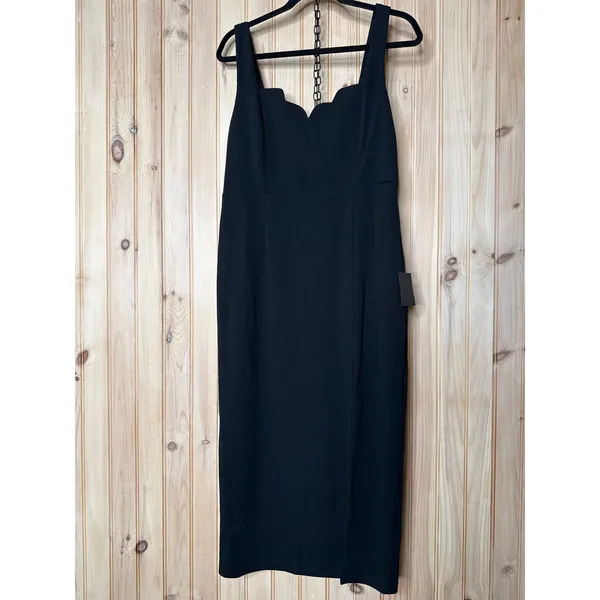 NWT Lulus Fabulous Desires Black Scalloped Bodycon Midi Dress Party Night Out XL - Image 2