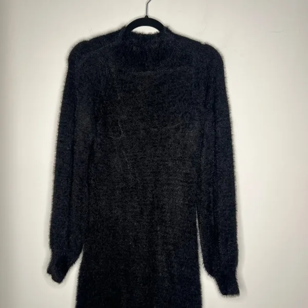 Bardot Black Fuzzy Sweater Dress Size Small - Image 4