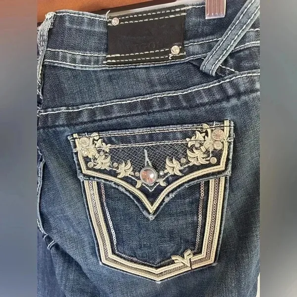 Vigoss the New York boot cut jean‎ size 3/4 L33 Bling Sequin Jeans EUC! 0057 - Image 2