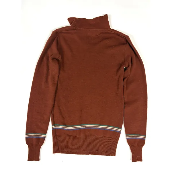 Vintage Falcon Court Burgundy Striped Knit Polo Sweater Brown Blue Green M - Image 6