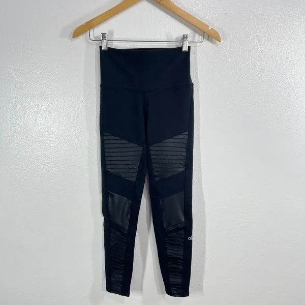 Alo Yoga‎ 7/8 High-Waist Moto Legging Womens XS Black W5767R Ribbed Athleisure - Image 2