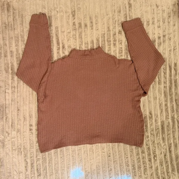 American Eagle Women XL Waffle Knit Mock Neck Top Mauve Long Sleeve Relaxed Fit - Image 6