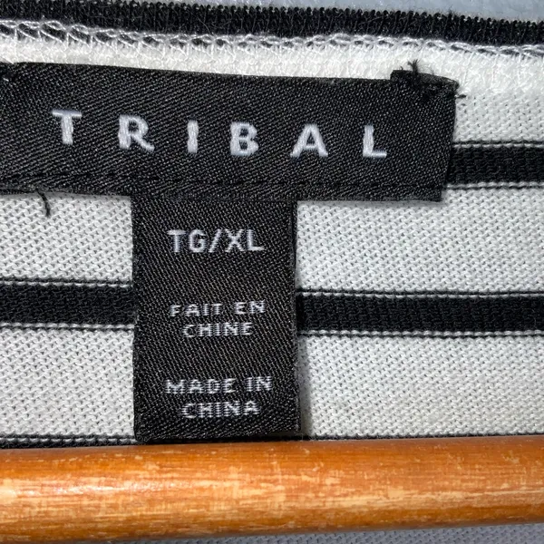 Tribal Black and White Striped Blouse Henley Tunic XL - Image 9